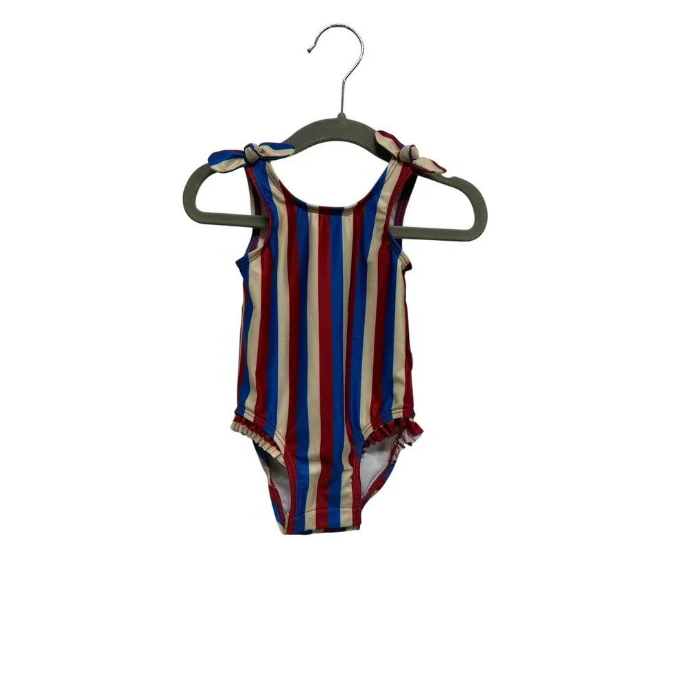 Cat & Jack Baby Girls 6-9M Red White Blue Striped One Piece Swimsuit NWT